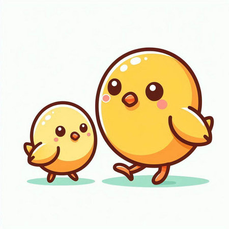 Cute yellow chicken and chick vector illustration isolated on white background.のイラスト素材