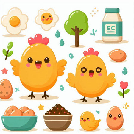 cartoon chicken and eggs. vector illustration on a white background.のイラスト素材