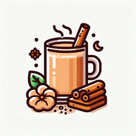 Mug of hot chocolate with cinnamon stick and cinnamon sticks. Vector illustration.のイラスト素材