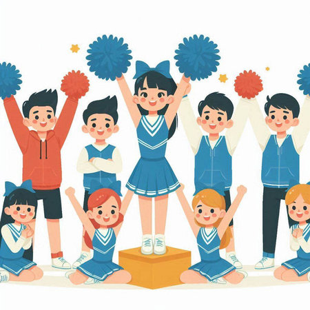 Cheerleaders and cheerleaders on a white background. Vector illustration.のイラスト素材