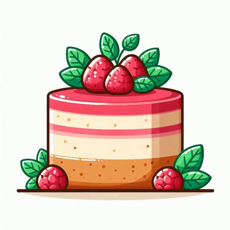 Illustration of a slice of cake with strawberries on a white backgroundのイラスト素材