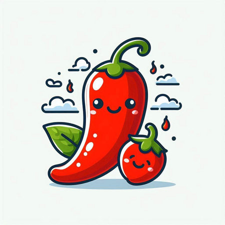 Hot chili pepper cartoon character vector illustration. Cute chili pepper character designのイラスト素材
