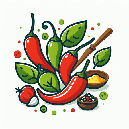 Chilli vector illustration. Hand drawn spicy food icon. Vector illustration.のイラスト素材