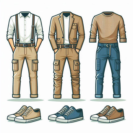 Men's clothing and accessories. Vector illustration of a set of men's clothing.のイラスト素材