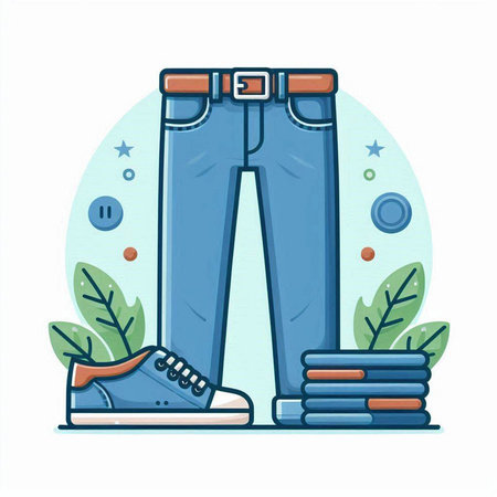 Vector illustration of blue jeans and sneakers. Trendy flat style.のイラスト素材