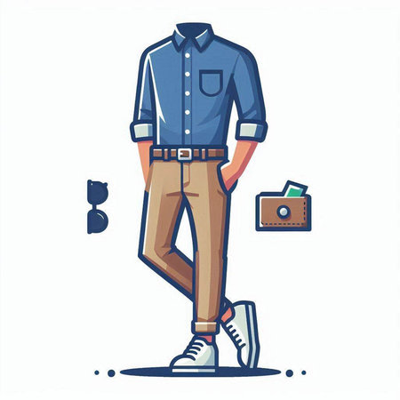 Vector illustration of a stylish man in jeans and a shirt with pockets.のイラスト素材