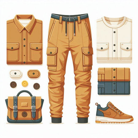 Set of men's clothes and accessories. Vector illustration in cartoon style.のイラスト素材