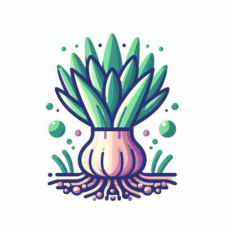 Illustration of green onion with roots. Vector illustration isolated on white background.のイラスト素材