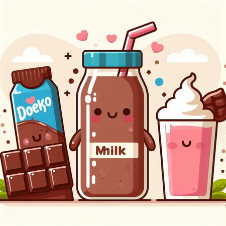 Chocolate milkshake in a jar and chocolate bar with whipped cream. Vector illustration.のイラスト素材