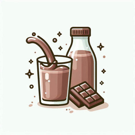 Chocolate milk in a glass and chocolate bars. Vector illustration.のイラスト素材