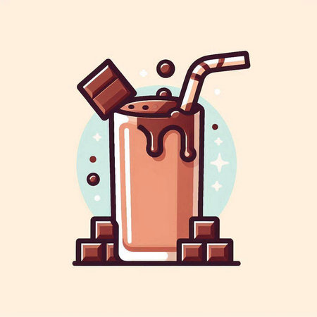 Milkshake with chocolate and ice cubes, flat vector illustration.のイラスト素材