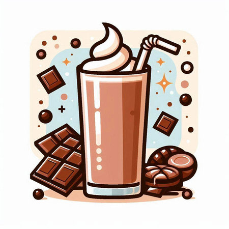 Illustration of a glass of chocolate smoothie and chocolate candiesのイラスト素材