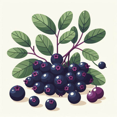 Bunch of ripe blueberries with leaves. Vector illustration in flat style.のイラスト素材