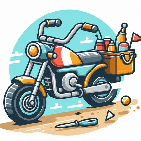 Motorcycle with tools. Vector illustration of a motorcycle with tools.のイラスト素材
