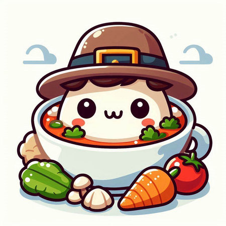 Illustration of a Kidney Bean Soup Mascot Character Wearing a Hatのイラスト素材