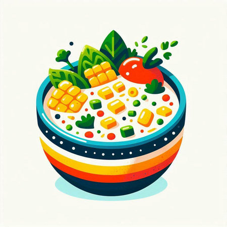 Vegetable soup in a bowl on a white background. Vector illustration.のイラスト素材