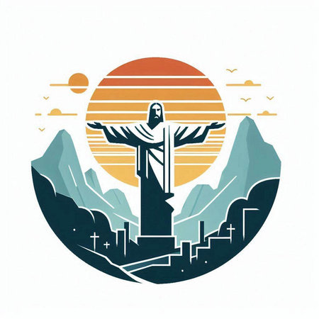 Crucifixion of Jesus Christ in the mountains. Vector illustration.のイラスト素材