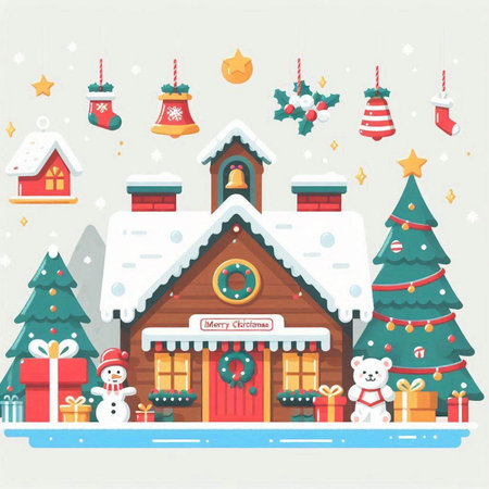 Christmas and New Year background. Vector illustration in flat style. Christmas card.のイラスト素材