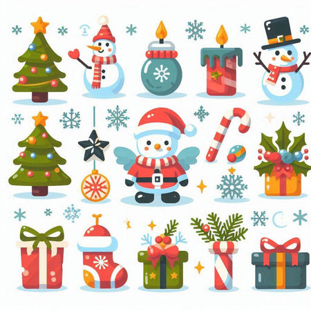 Christmas and New Year icons set. Cartoon illustration of christmas and new year vector icons for web designのイラスト素材