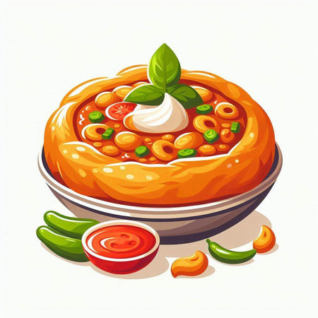 Vegetable soup with chickpeas and tomato sauce. Vector illustration.のイラスト素材