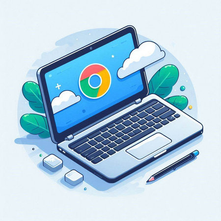 Laptop computer with cloud computing concept. Vector illustration in cartoon styleのイラスト素材