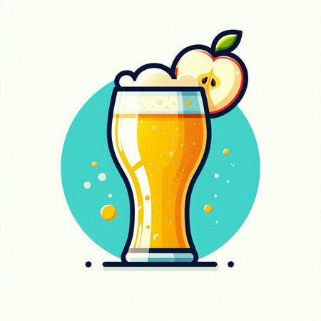 Illustration of a glass of beer with apple. Vector illustration.のイラスト素材
