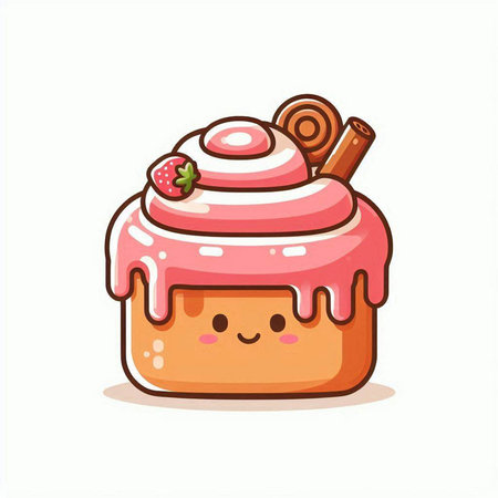 Cute sweet cupcake with strawberry and cinnamon. Vector illustration.のイラスト素材