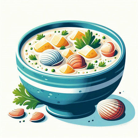 Illustration of a bowl of soup with dumplings and parsleyのイラスト素材