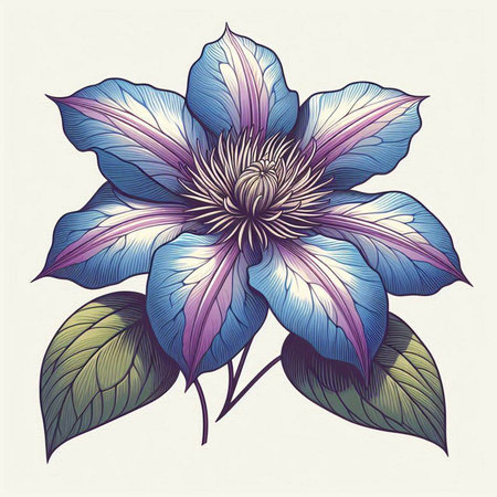 Beautiful blue clematis flower. Hand drawn vector illustration.のイラスト素材