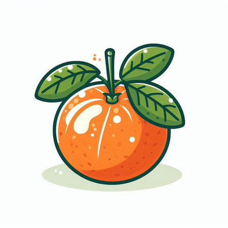 Orange fruit with leaves isolated on white background. Hand drawn vector illustration.のイラスト素材