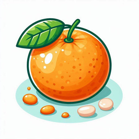 Orange fruit with leaves on a white background. Vector illustration in cartoon style.のイラスト素材