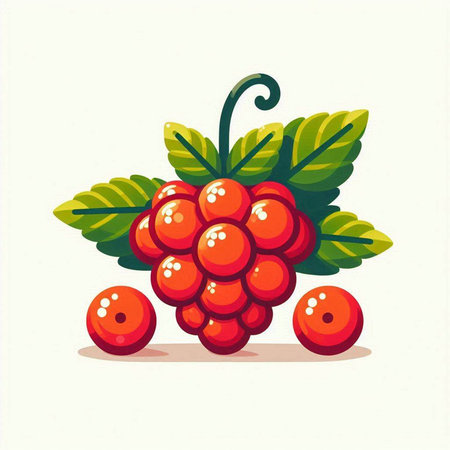 Ripe red currant berries with green leaves. Vector illustration.のイラスト素材