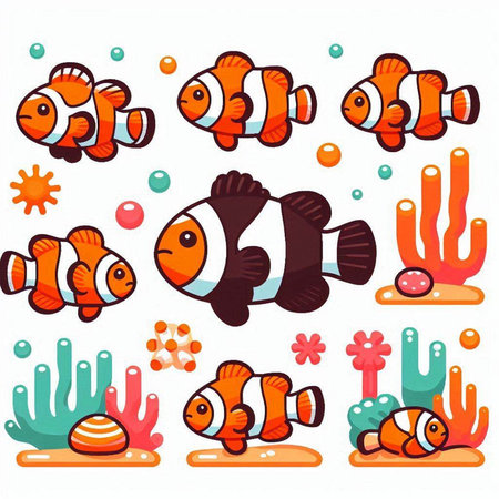 Set of cartoon clown fish. Vector illustration isolated on white background.のイラスト素材