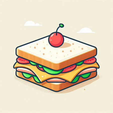 Sandwich with cherry on top. Vector illustration in cartoon style.のイラスト素材