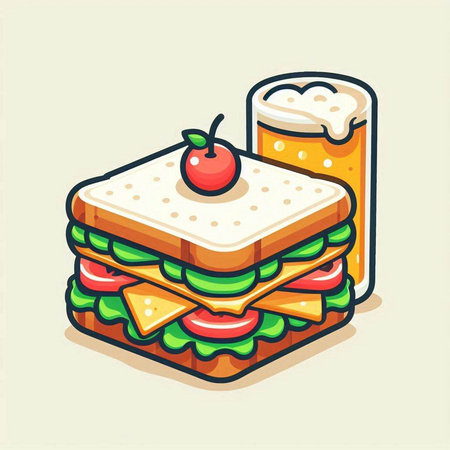 Sandwich with a glass of beer. Vector illustration in cartoon style.のイラスト素材