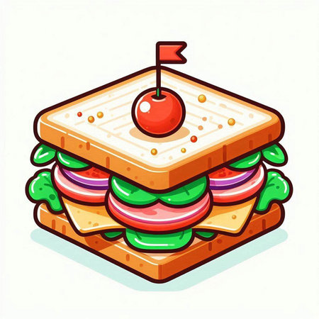 Sandwich with ham, cheese, tomato, cucumber, onion, lettuce, tomato and mayonnaiseのイラスト素材
