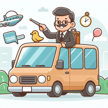 Vector illustration of a taxi driver with a bird in his hand.のイラスト素材