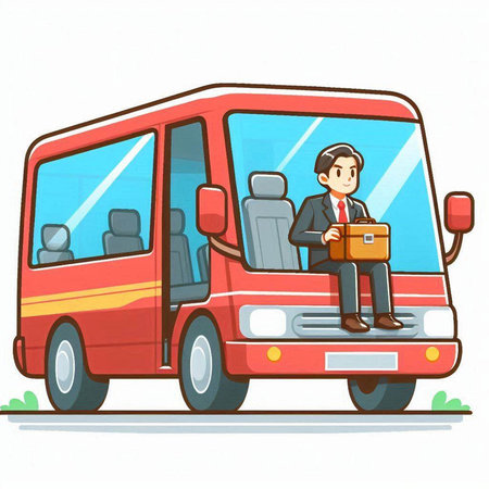 Businessman with briefcase sitting in bus. Vector cartoon illustration.のイラスト素材
