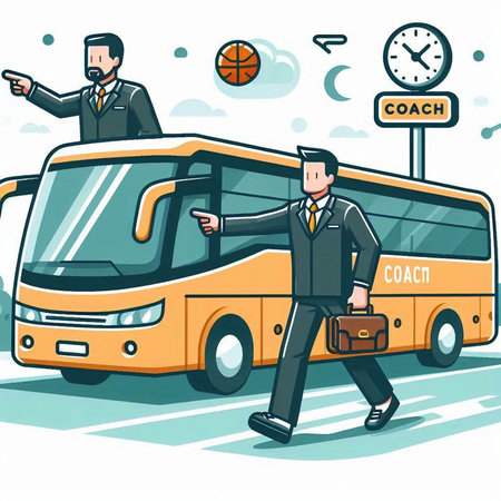 Businessman and bus. Business concept. Vector illustration in cartoon styleのイラスト素材