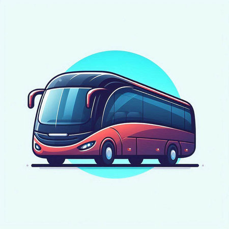 Vector illustration of a bus on a blue background. Side view.のイラスト素材