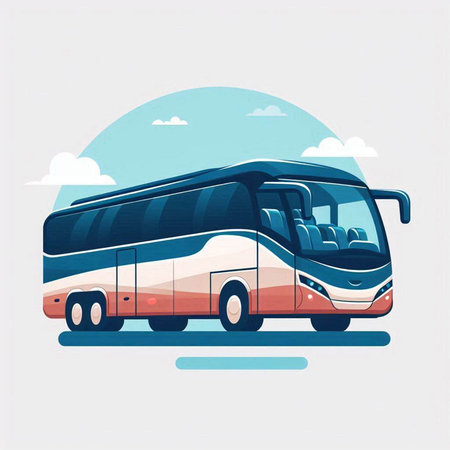 Tourist bus. Vector illustration in flat design style on white background.のイラスト素材