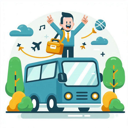 Businessman on the background of a car. Vector illustration in a flat style.のイラスト素材