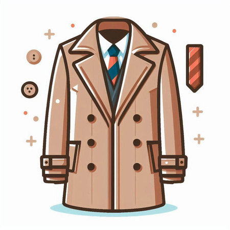 Vector illustration of a beige coat with a necktie and tieのイラスト素材