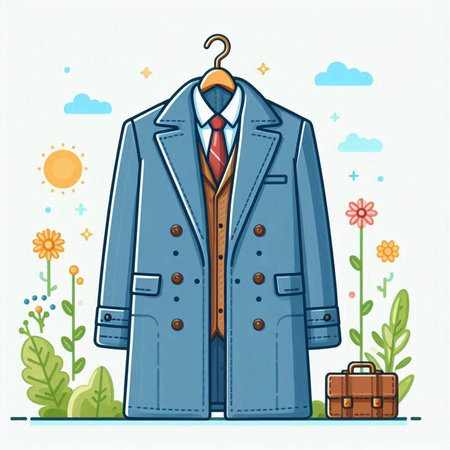 Vector illustration of a coat with a tie and a briefcase.のイラスト素材