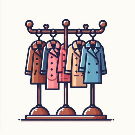 Clothes hanging on hangers. Vector illustration in cartoon style.のイラスト素材