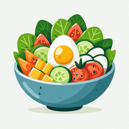 Fresh vegetable salad in a bowl. Healthy food. Vector illustration.のイラスト素材