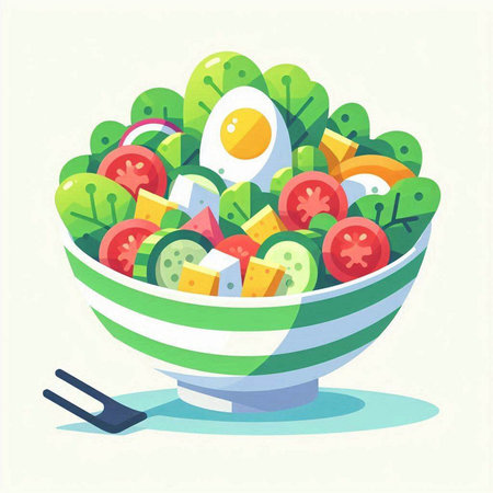Healthy salad in a bowl. Vector illustration of a healthy food.のイラスト素材