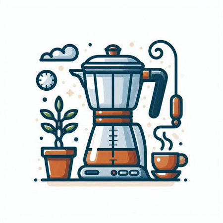 Coffee maker with cup of coffee. Vector illustration in linear style.のイラスト素材