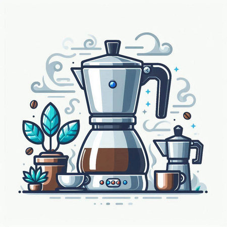 Coffee maker with pot and coffee beans. Vector illustration.のイラスト素材