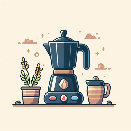 Coffee maker and pot. Vector illustration in flat cartoon style.のイラスト素材
